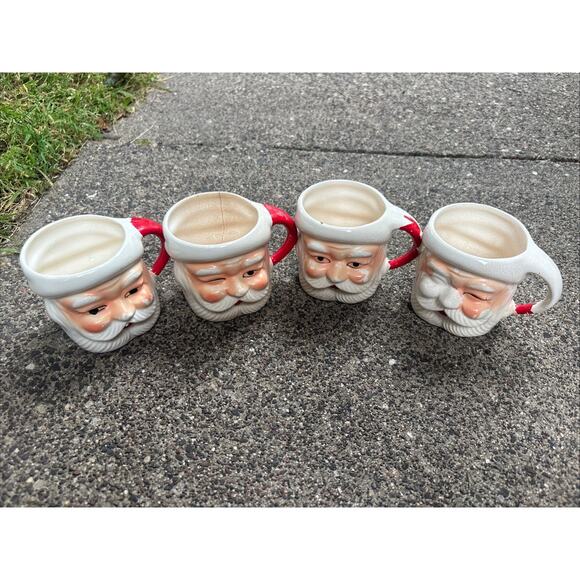 RARE WINKING JAPAN VINTAGE CERAMIC MUGS 1960s Santa Land Japan FOUR Santa - Picture 1 of 8